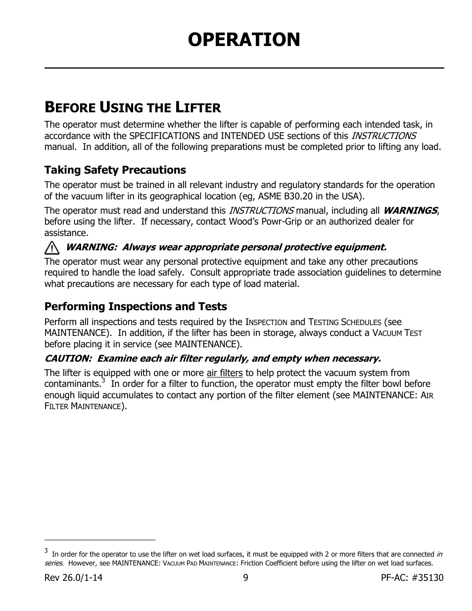 Operation, Efore, Sing the | Ifter, Taking safety precautions, Performing inspections and tests | Wood’s Powr-Grip PFHL89AC User Manual | Page 11 / 29