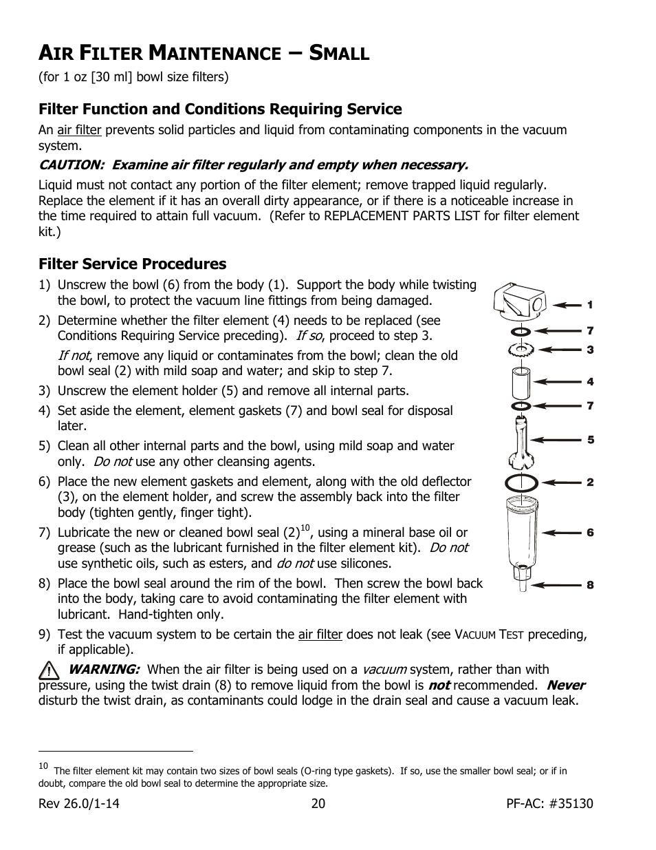 Ilter, Aintenance, Mall | Filter function and conditions requiring service, Filter service procedures | Wood’s Powr-Grip PFHL89AC User Manual | Page 22 / 29