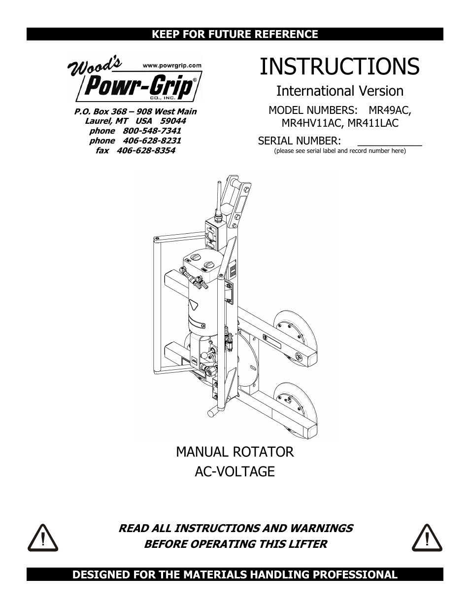 Wood’s Powr-Grip MR411LAC User Manual | 34 pages
