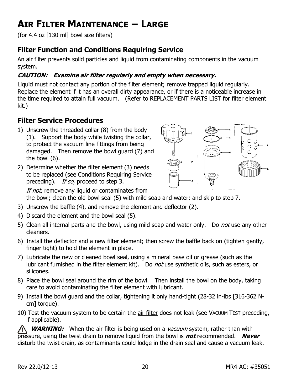 Ilter, Aintenance, Arge | Filter function and conditions requiring service, Filter service procedures | Wood’s Powr-Grip MR411LAC User Manual | Page 22 / 34