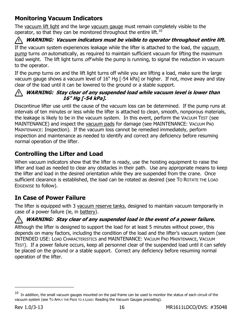 Monitoring vacuum indicators, Controlling the lifter and load | Wood’s Powr-Grip MR1611LDCO User Manual | Page 18 / 38