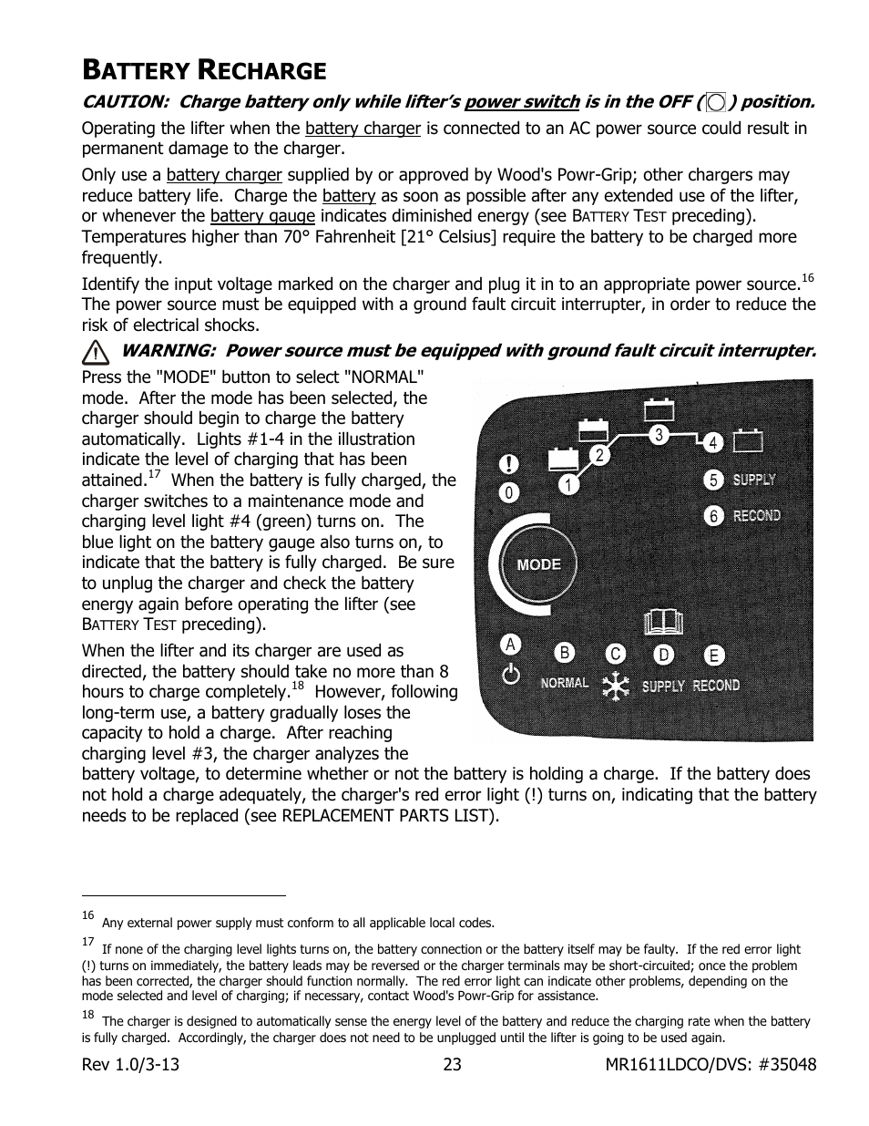 Attery, Echarge | Wood’s Powr-Grip MR1611LDCO User Manual | Page 25 / 38