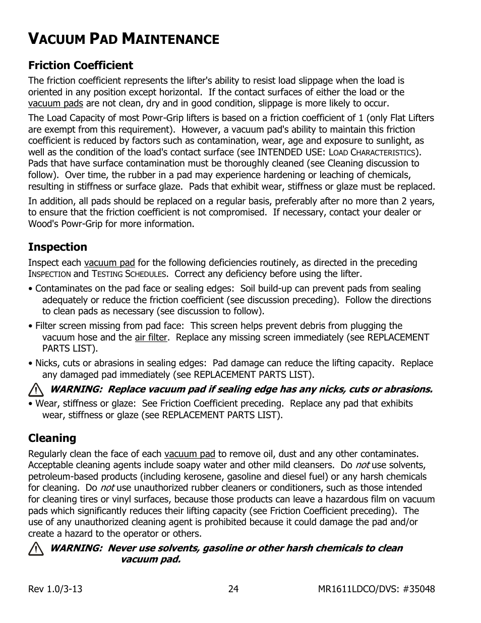 Acuum, Aintenance | Wood’s Powr-Grip MR1611LDCO User Manual | Page 26 / 38