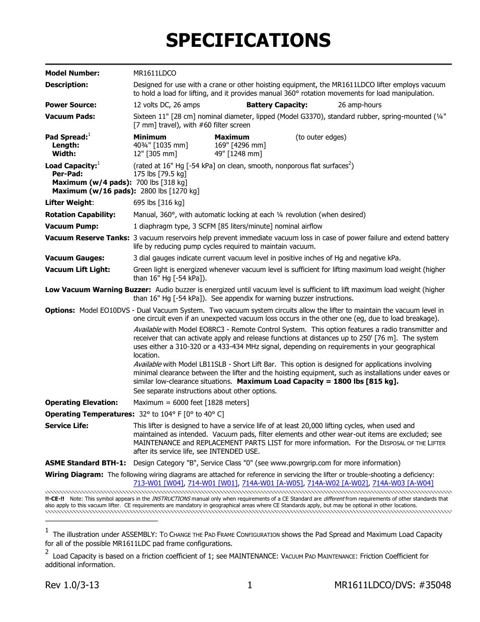 Specifications | Wood’s Powr-Grip MR1611LDCO User Manual | Page 3 / 38