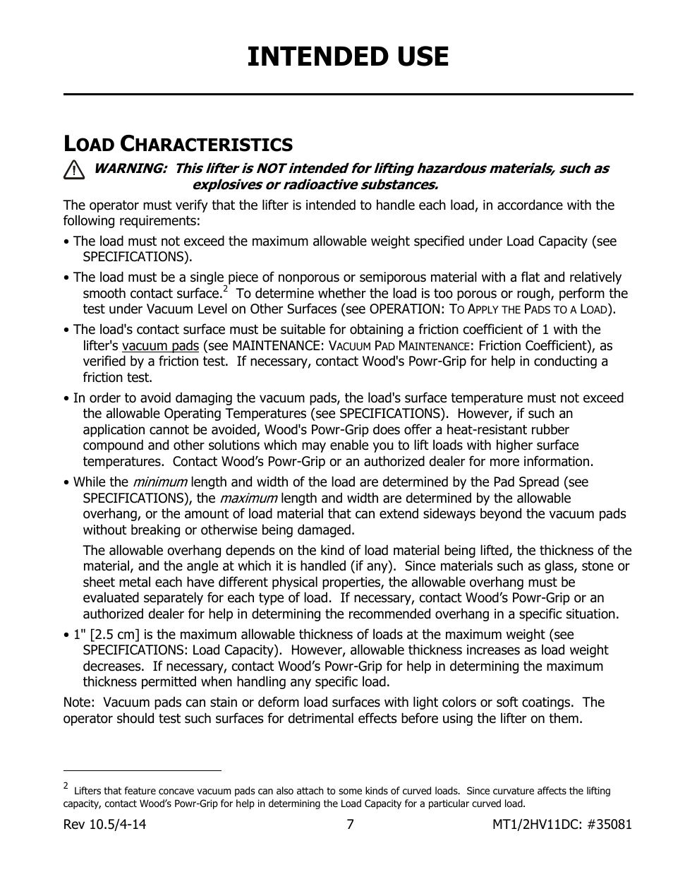 Intended use, Haracteristics | Wood’s Powr-Grip MT1HV11DC User Manual | Page 9 / 30