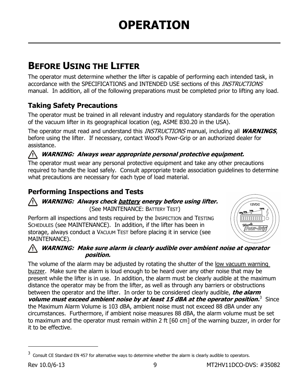 Operation, Efore, Sing the | Ifter, Taking safety precautions, Performing inspections and tests | Wood’s Powr-Grip MT2HV11DC User Manual | Page 11 / 30