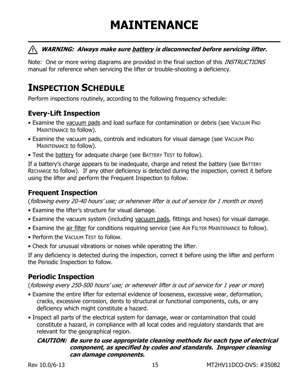 Maintenance, Nspection, Chedule | Every-lift inspection, Frequent inspection, Periodic inspection | Wood’s Powr-Grip MT2HV11DC User Manual | Page 17 / 30