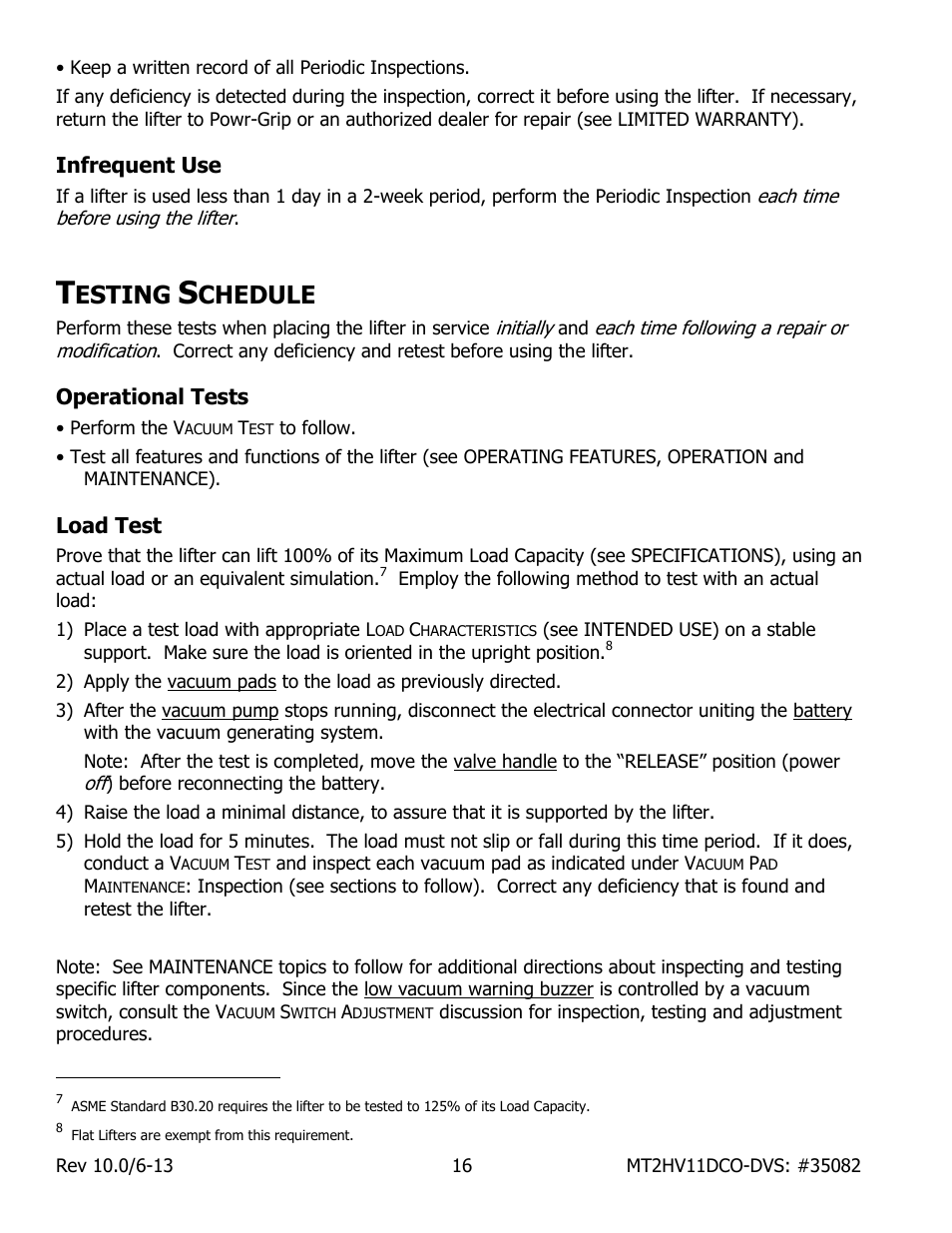 Infrequent use, Esting, Chedule | Operational tests, Load test | Wood’s Powr-Grip MT2HV11DC User Manual | Page 18 / 30