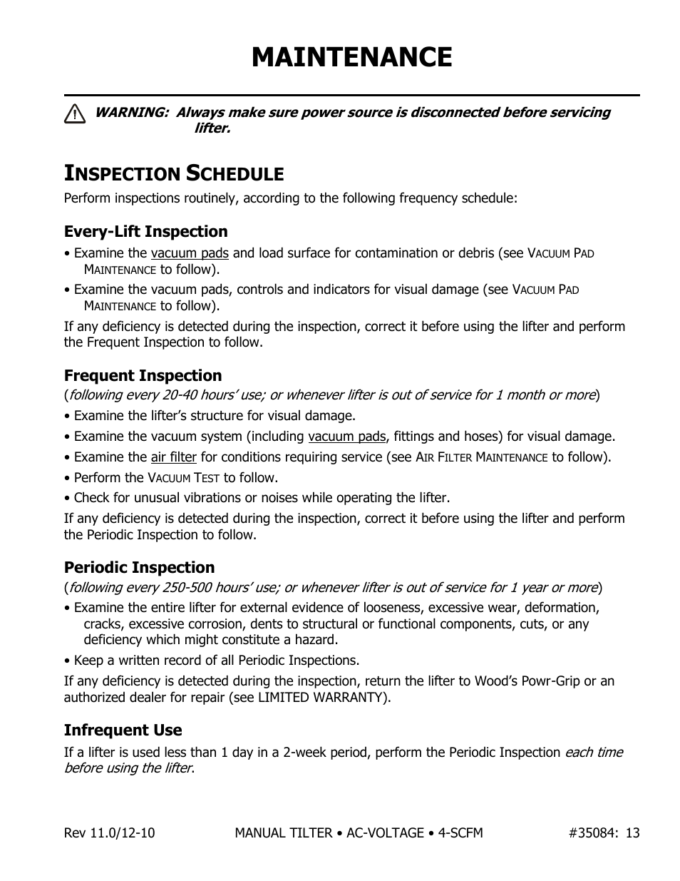 Maintenance, Nspection, Chedule | Wood’s Powr-Grip MT49AC User Manual | Page 14 / 23