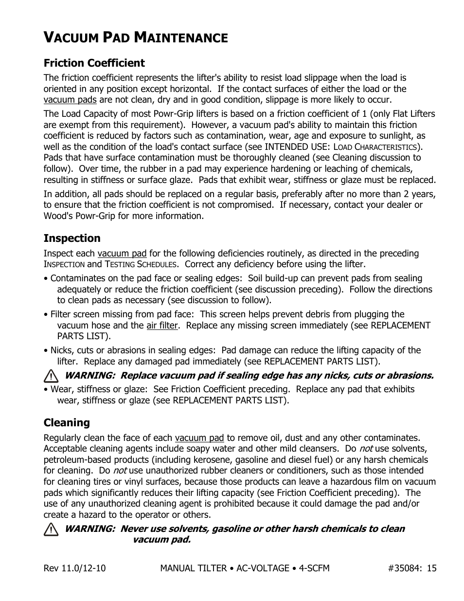 Acuum, Aintenance | Wood’s Powr-Grip MT49AC User Manual | Page 16 / 23