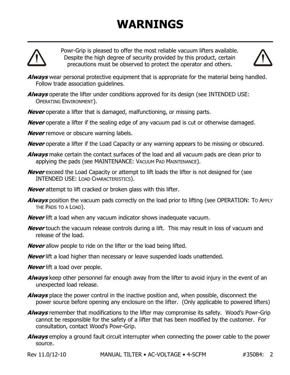 Warnings | Wood’s Powr-Grip MT49AC User Manual | Page 3 / 23