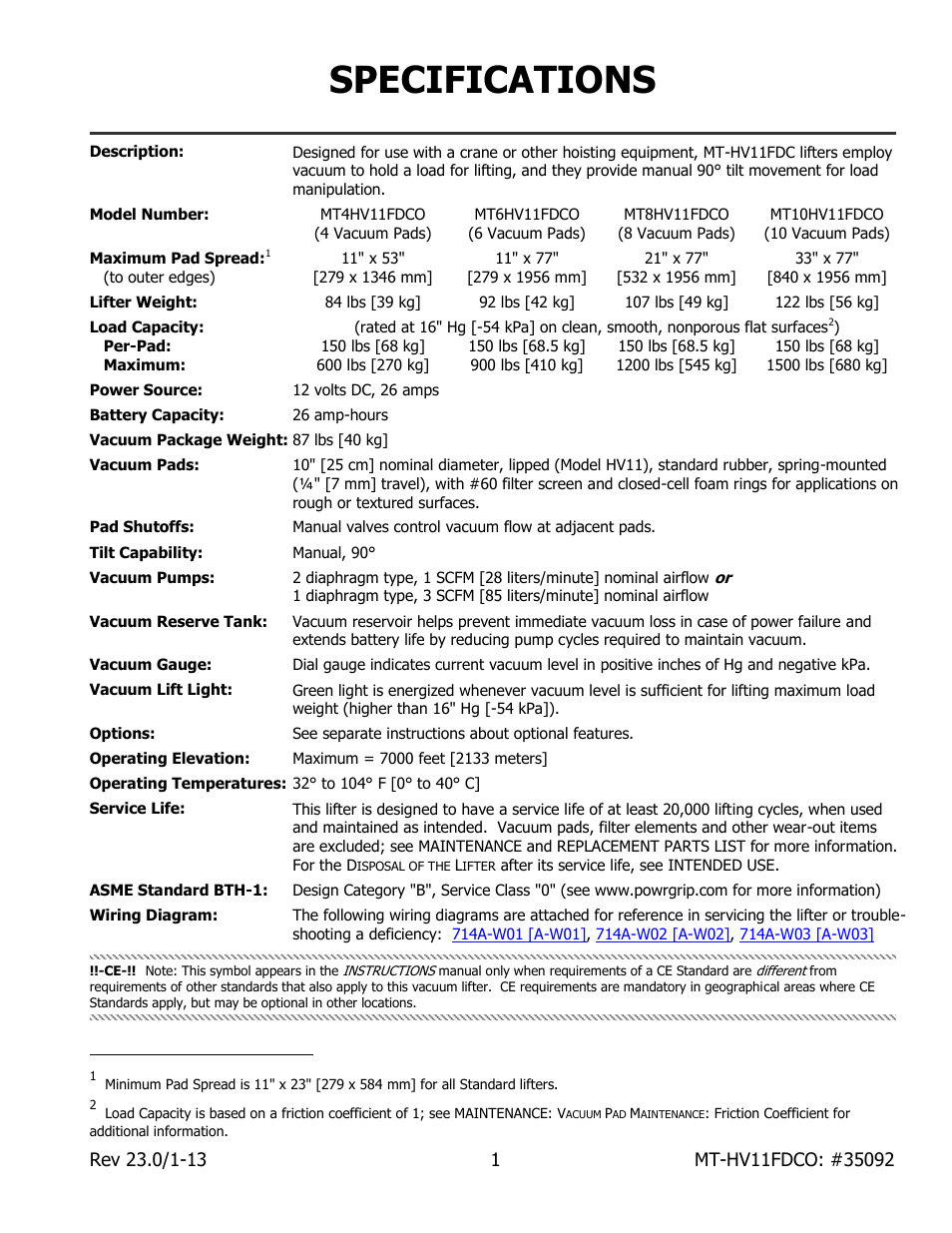 Specifications | Wood’s Powr-Grip MT10HV11FDCO User Manual | Page 3 / 28