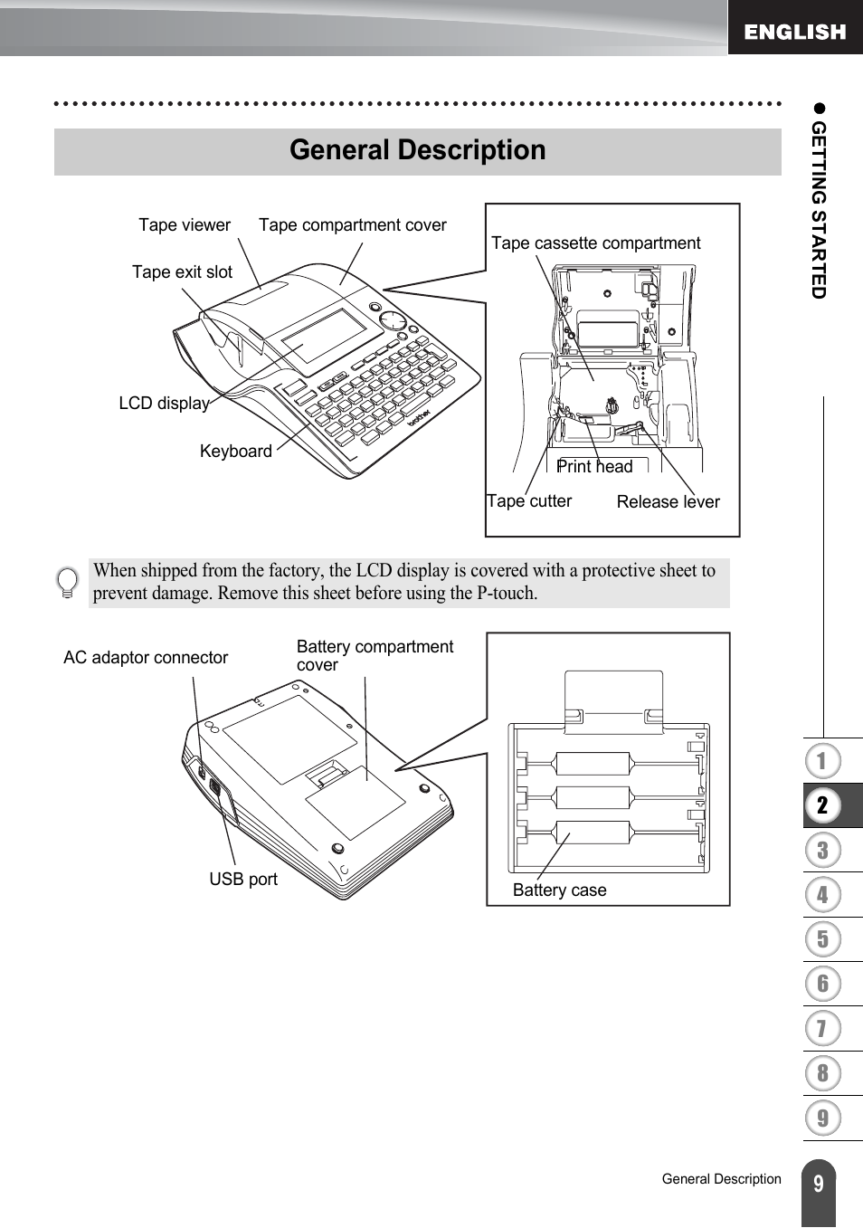 General description | Brother P-touch PT-2700 User Manual | Page 11 / 91