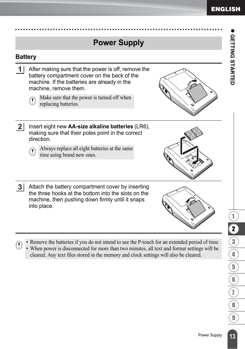 Power supply, Battery | Brother P-touch PT-2700 User Manual | Page 15 / 91