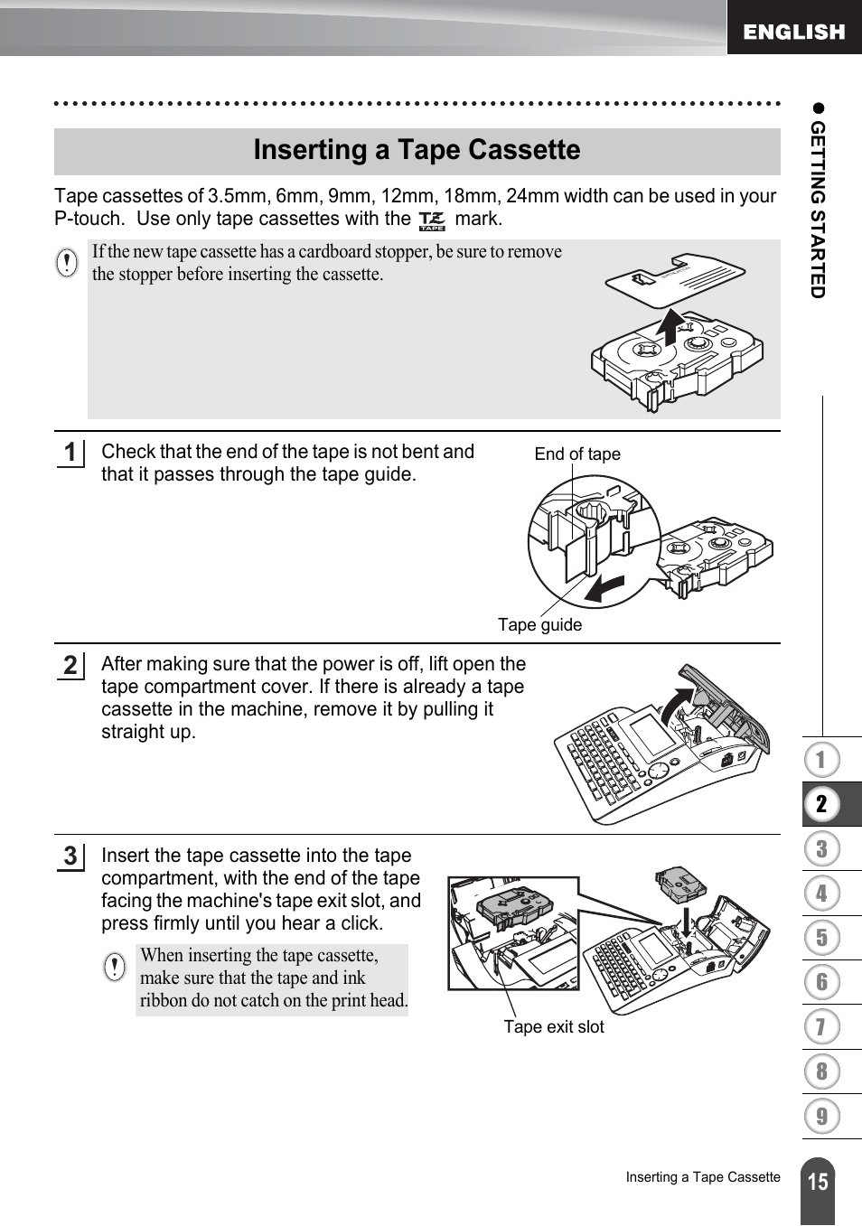 Inserting a tape cassette | Brother P-touch PT-2700 User Manual | Page 17 / 91