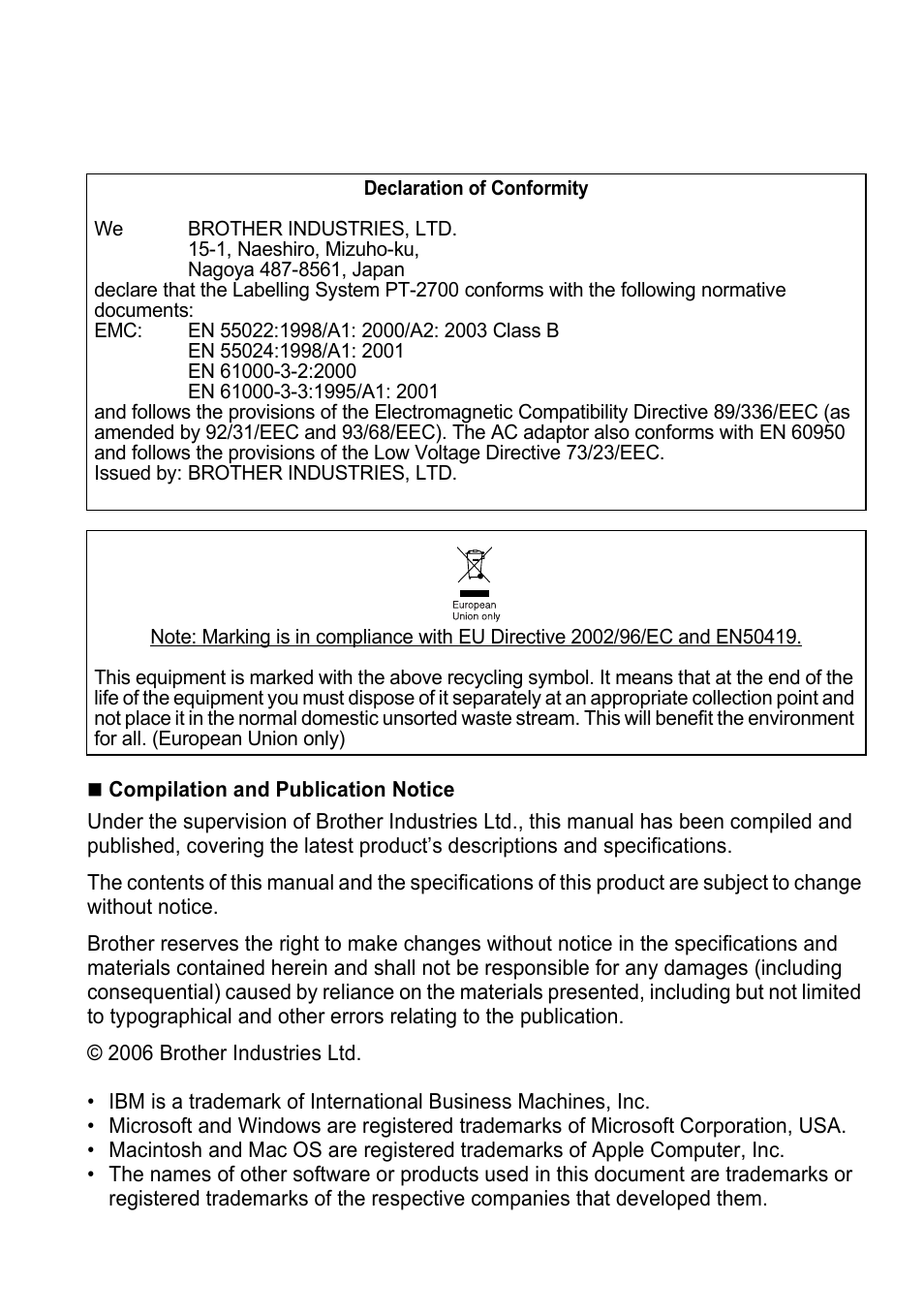 Brother P-touch PT-2700 User Manual | Page 2 / 91