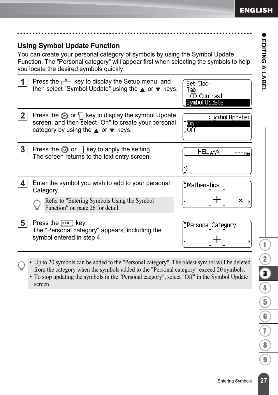 Using symbol update function | Brother P-touch PT-2700 User Manual | Page 29 / 91