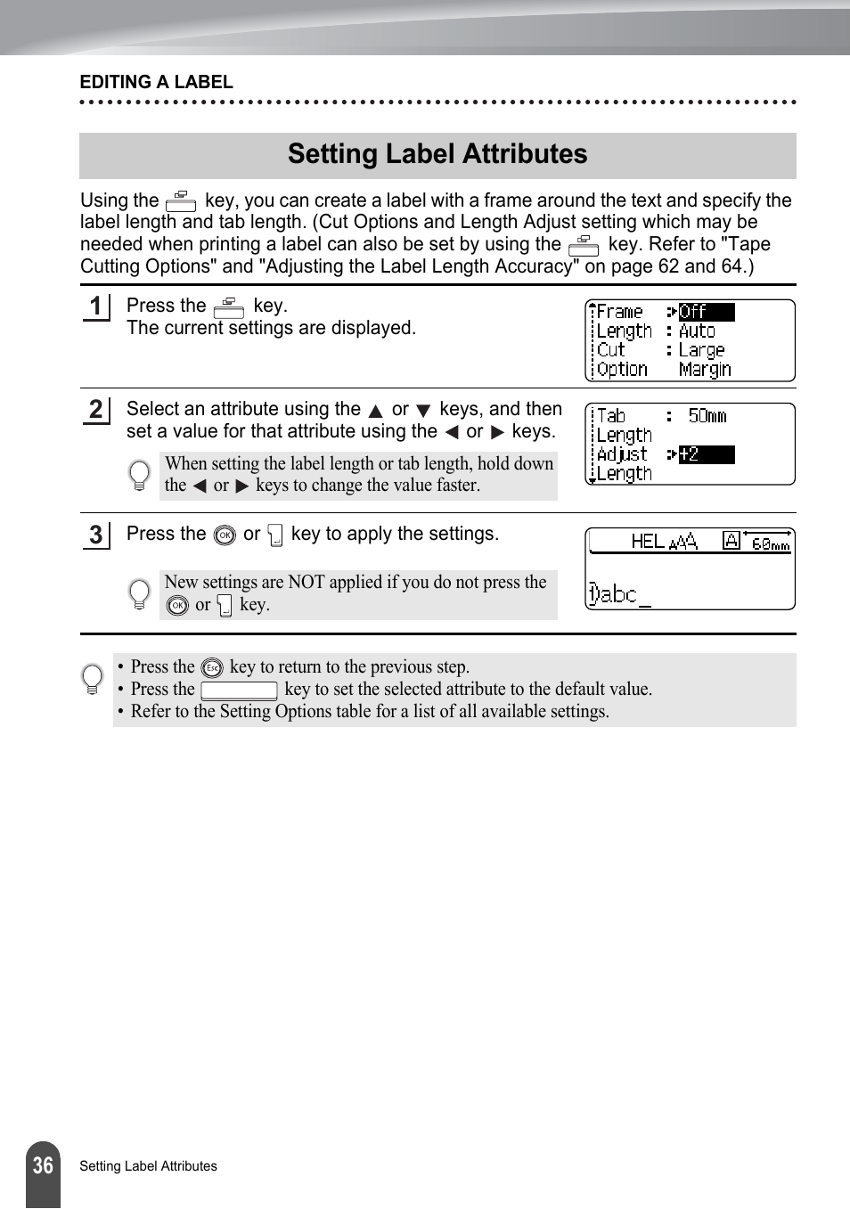 Setting label attributes | Brother P-touch PT-2700 User Manual | Page 38 / 91
