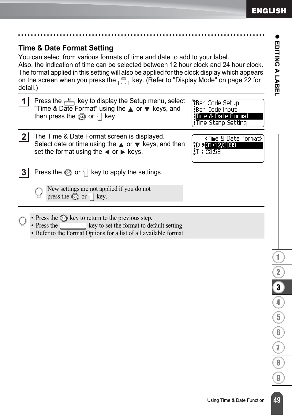 Time & date format setting | Brother P-touch PT-2700 User Manual | Page 51 / 91