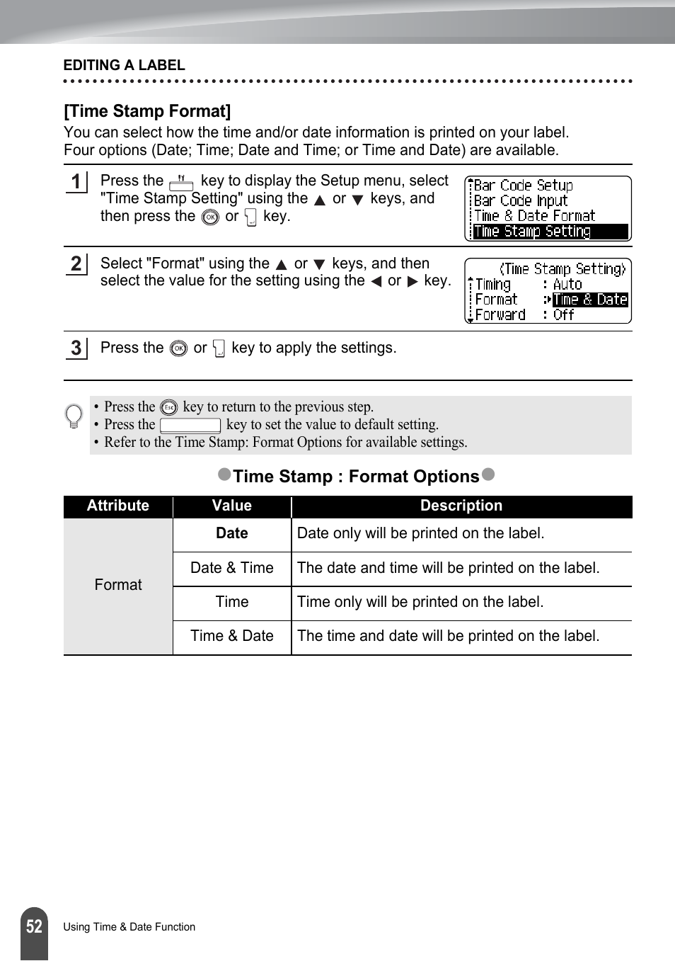 Time stamp format | Brother P-touch PT-2700 User Manual | Page 54 / 91