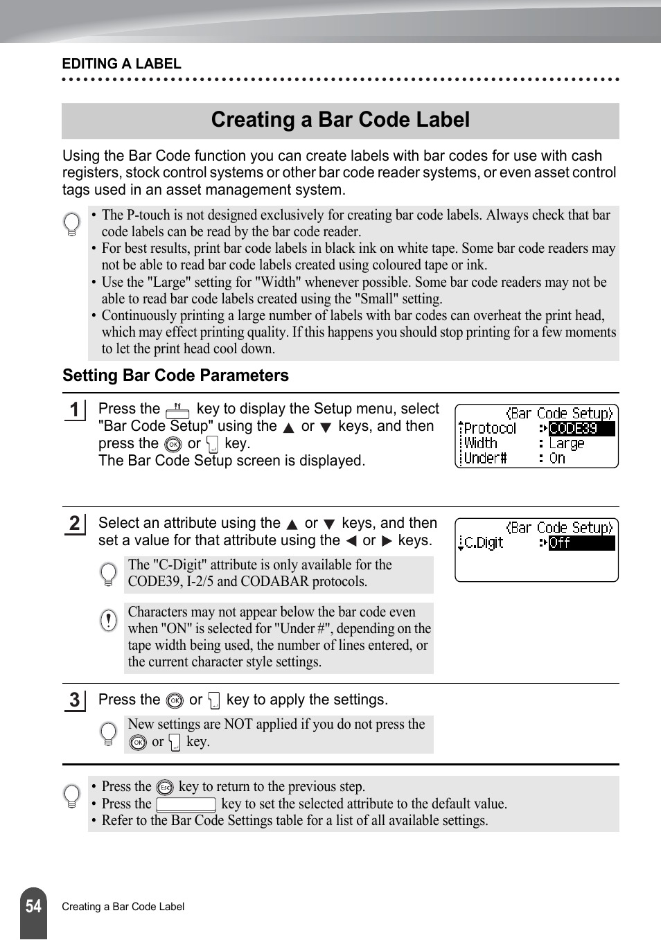 Creating a bar code label, Setting bar code parameters | Brother P-touch PT-2700 User Manual | Page 56 / 91