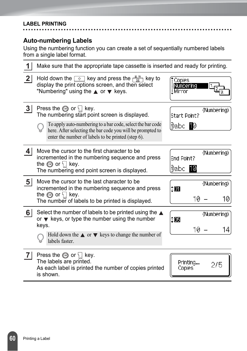 Auto-numbering labels | Brother P-touch PT-2700 User Manual | Page 62 / 91