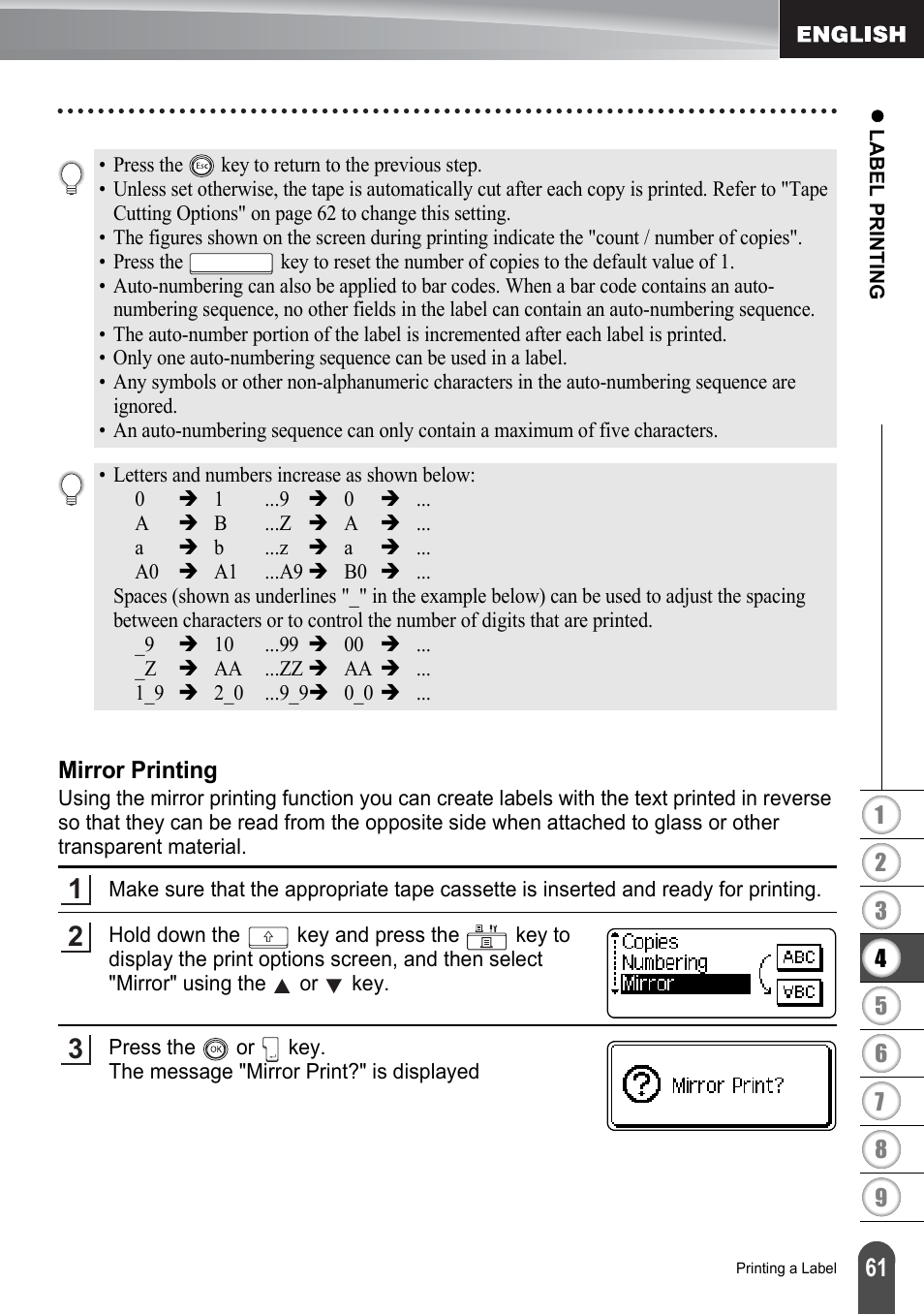 Mirror printing | Brother P-touch PT-2700 User Manual | Page 63 / 91