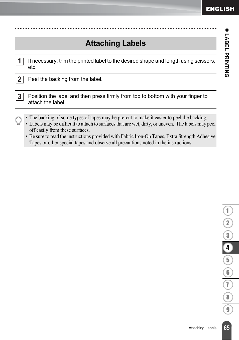 Attaching labels | Brother P-touch PT-2700 User Manual | Page 67 / 91