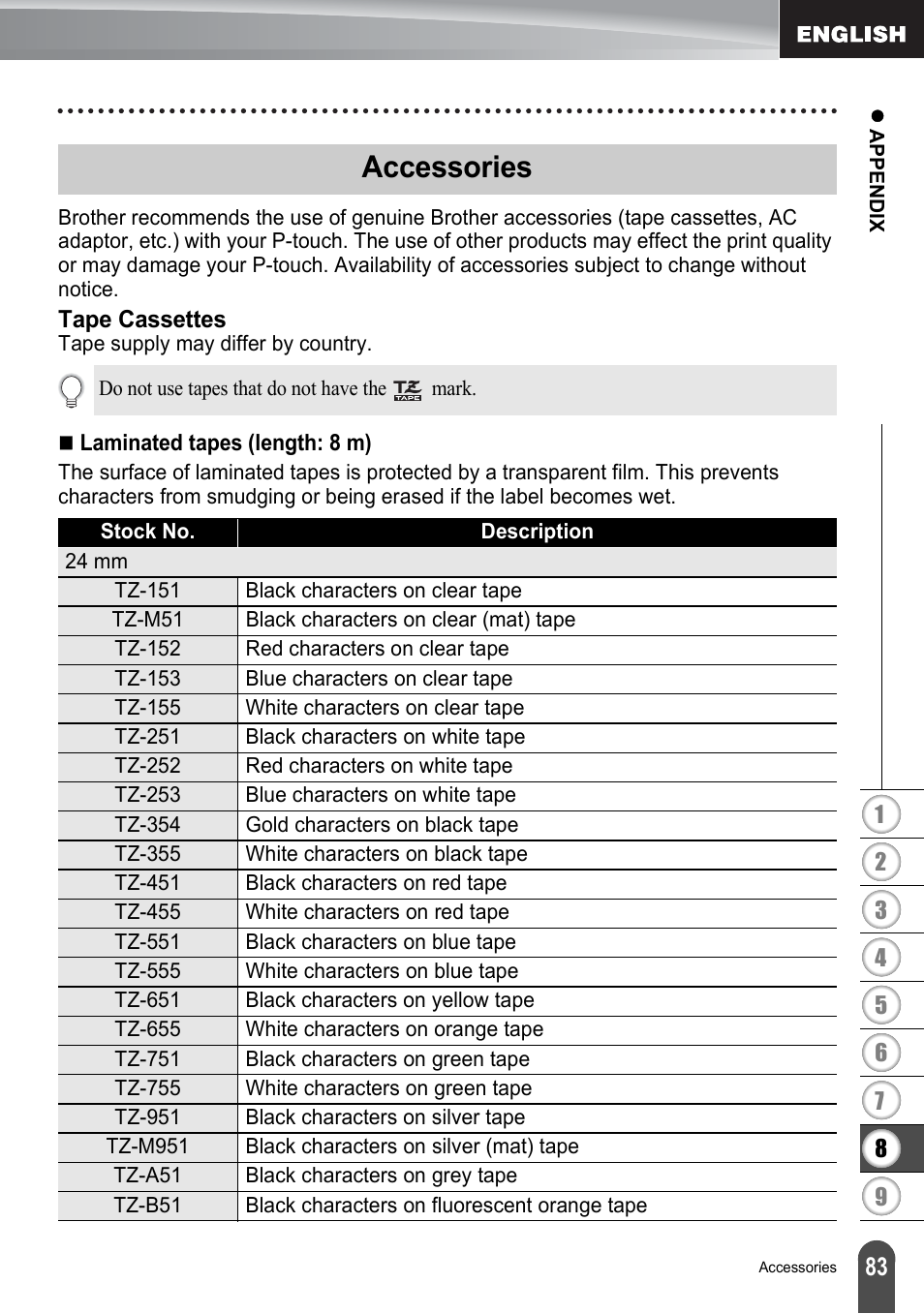 Accessories | Brother P-touch PT-2700 User Manual | Page 85 / 91