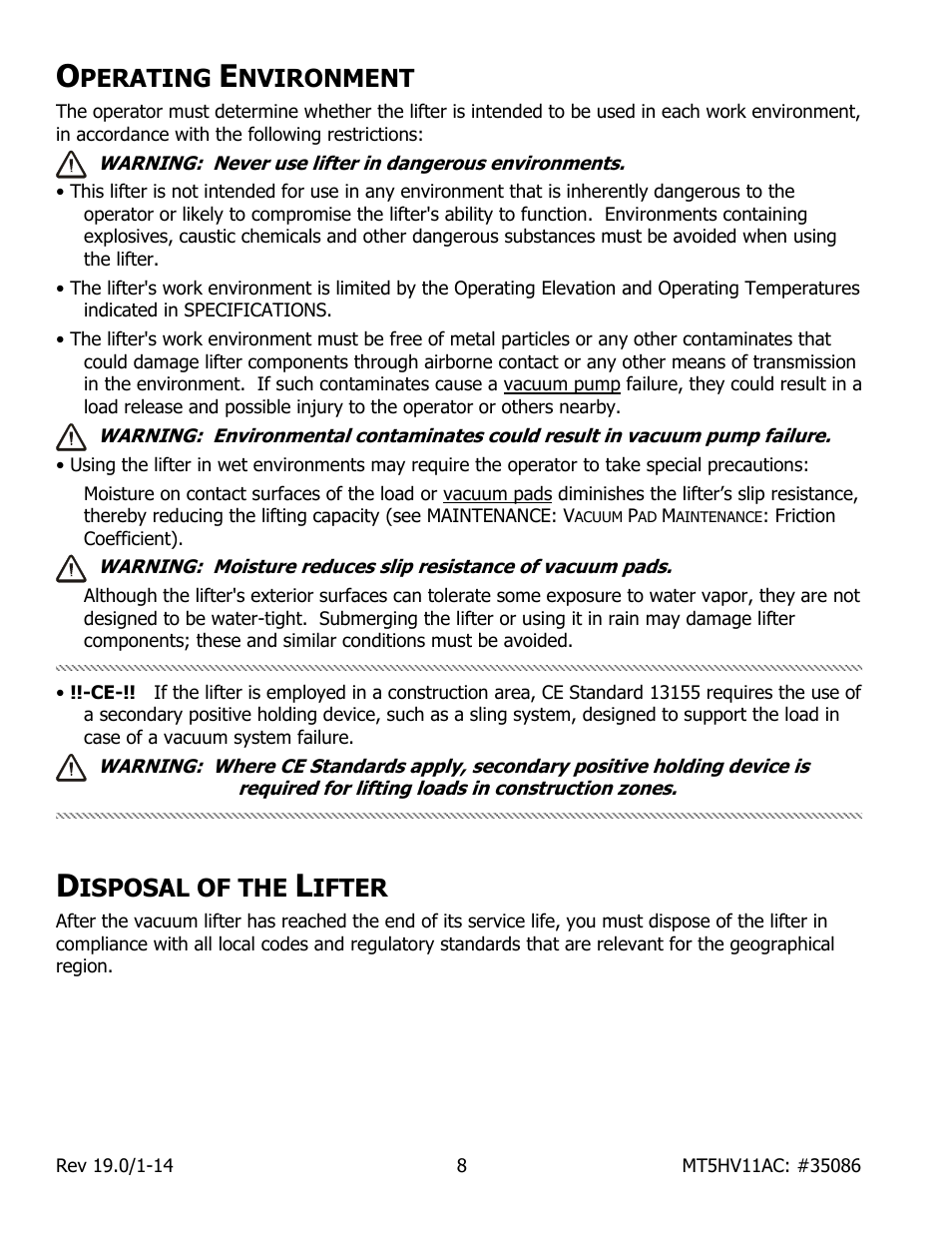 Perating, Nvironment, Isposal of the | Ifter | Wood’s Powr-Grip MT5HV11AC User Manual | Page 10 / 27