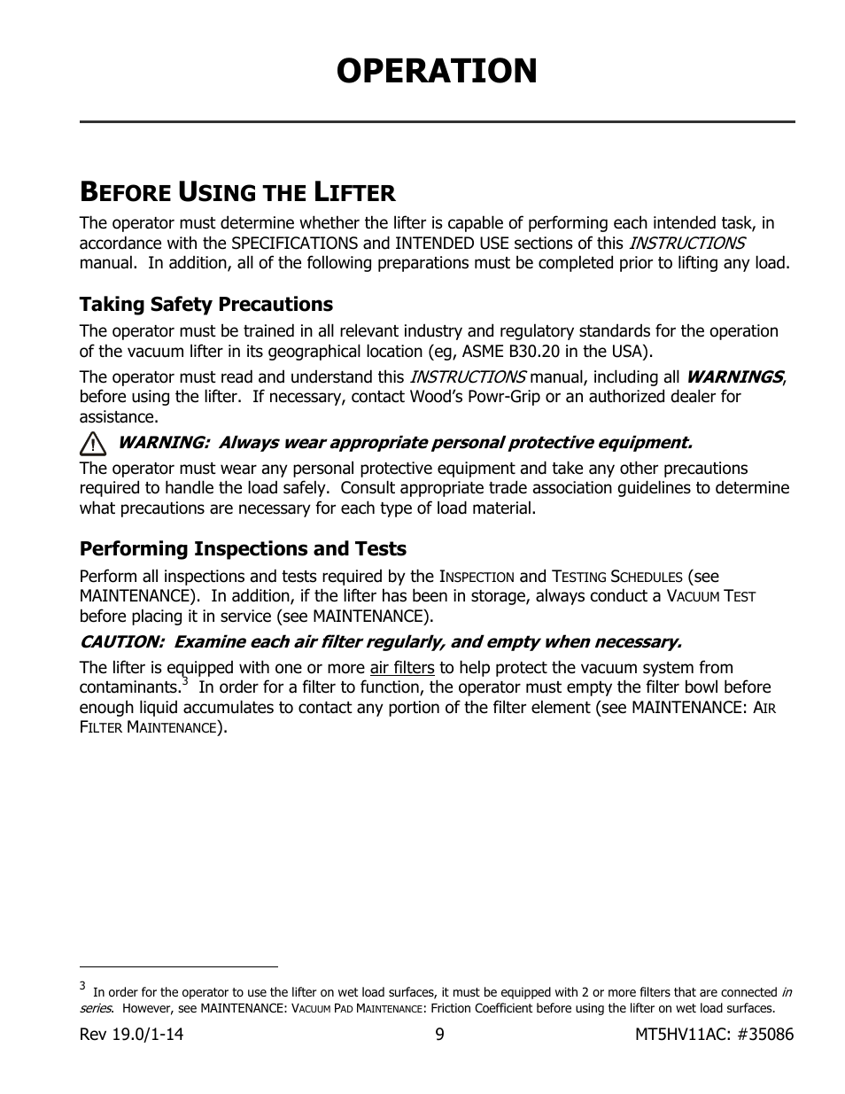 Operation, Efore, Sing the | Ifter, Taking safety precautions, Performing inspections and tests | Wood’s Powr-Grip MT5HV11AC User Manual | Page 11 / 27