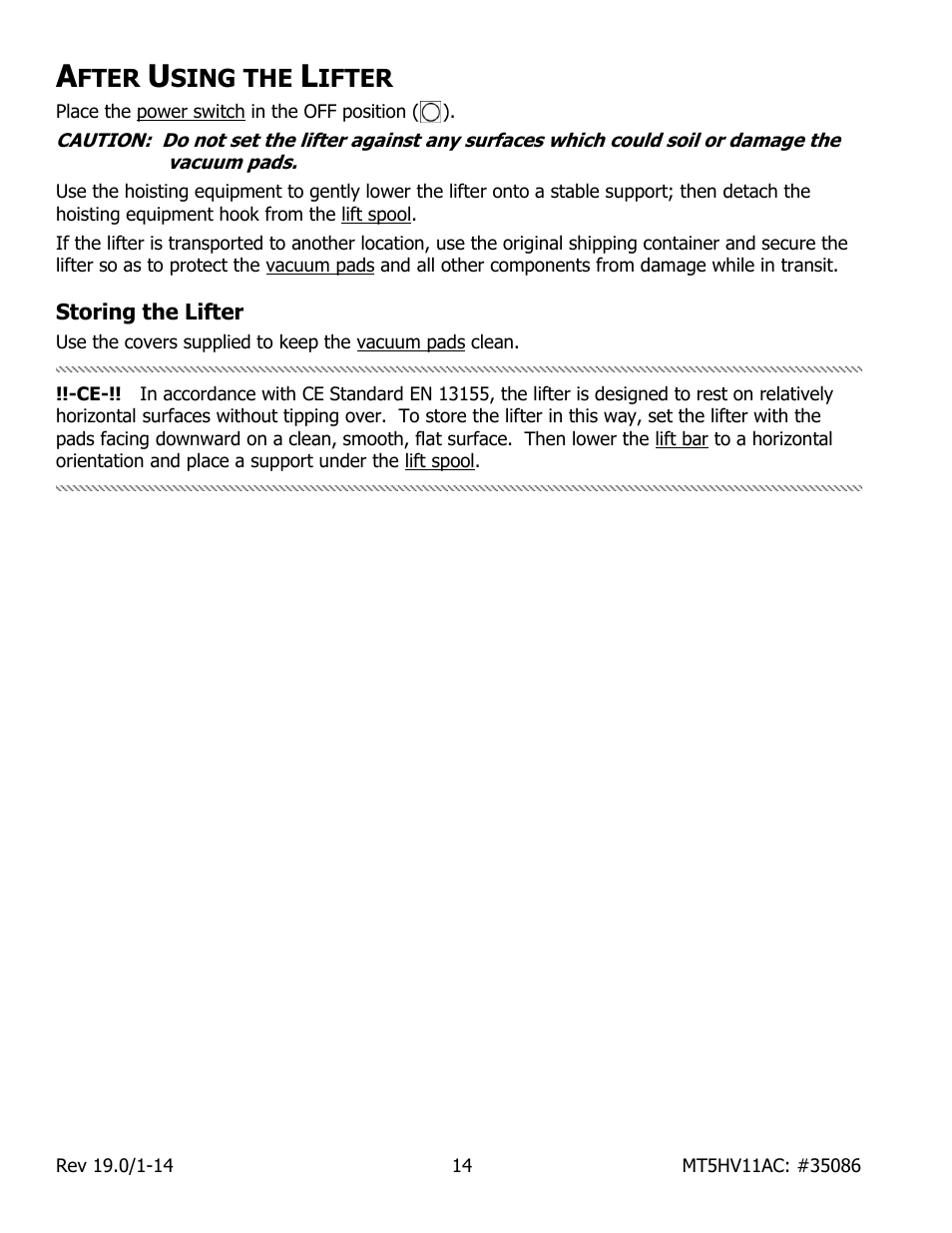 Fter, Sing the, Ifter | Storing the lifter | Wood’s Powr-Grip MT5HV11AC User Manual | Page 16 / 27