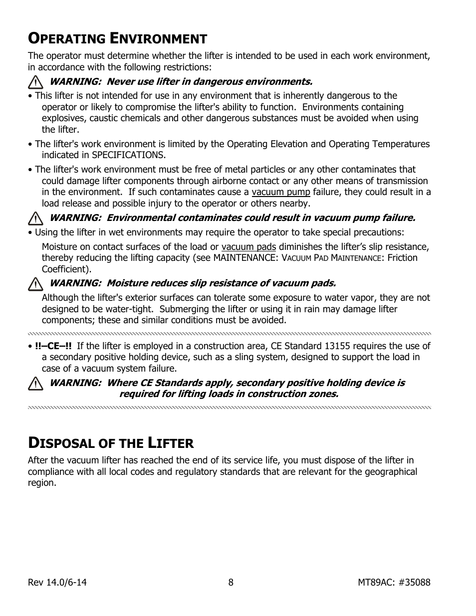 Perating, Nvironment, Isposal of the | Ifter | Wood’s Powr-Grip MT89AC User Manual | Page 10 / 31