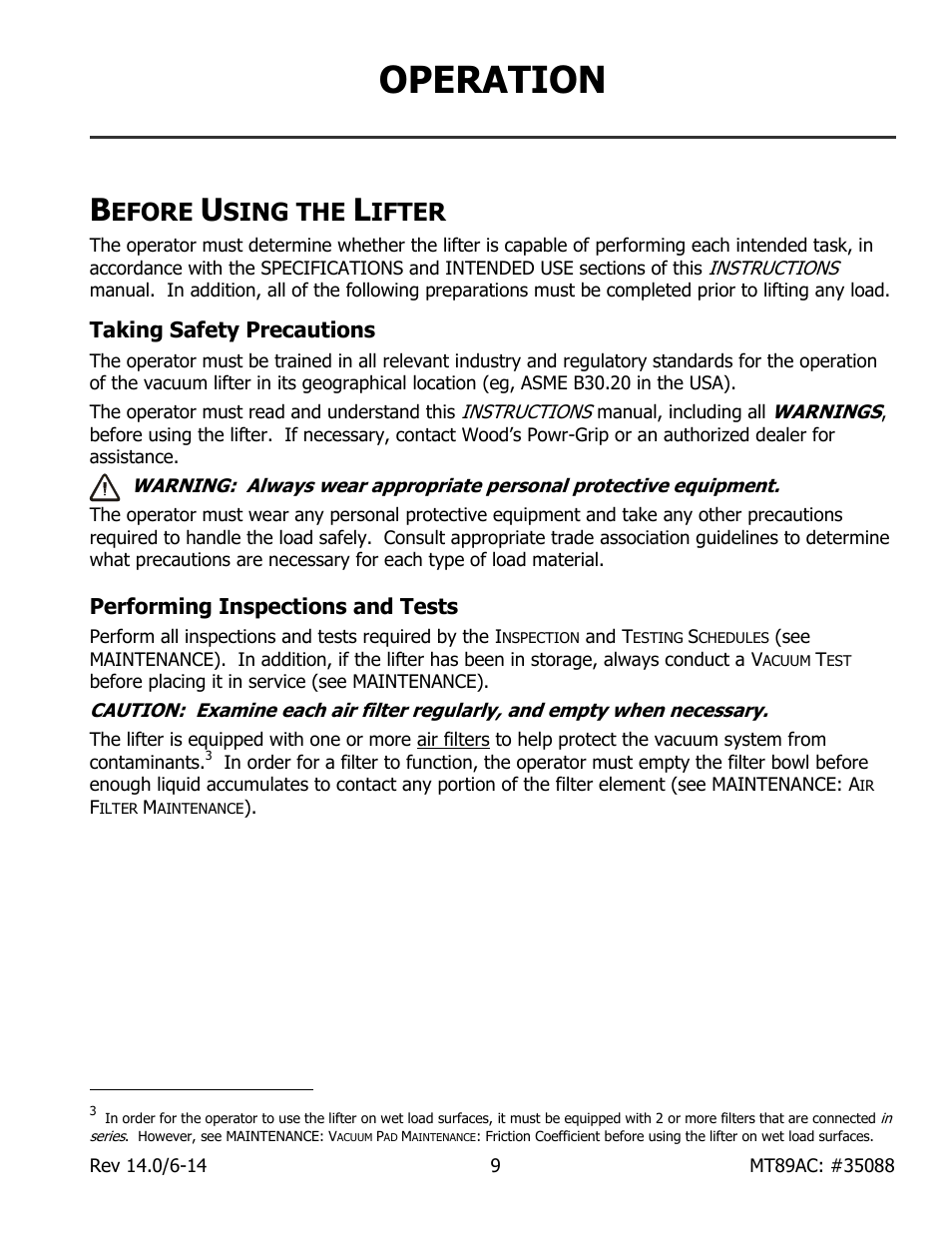 Operation, Efore, Sing the | Ifter, Taking safety precautions, Performing inspections and tests | Wood’s Powr-Grip MT89AC User Manual | Page 11 / 31