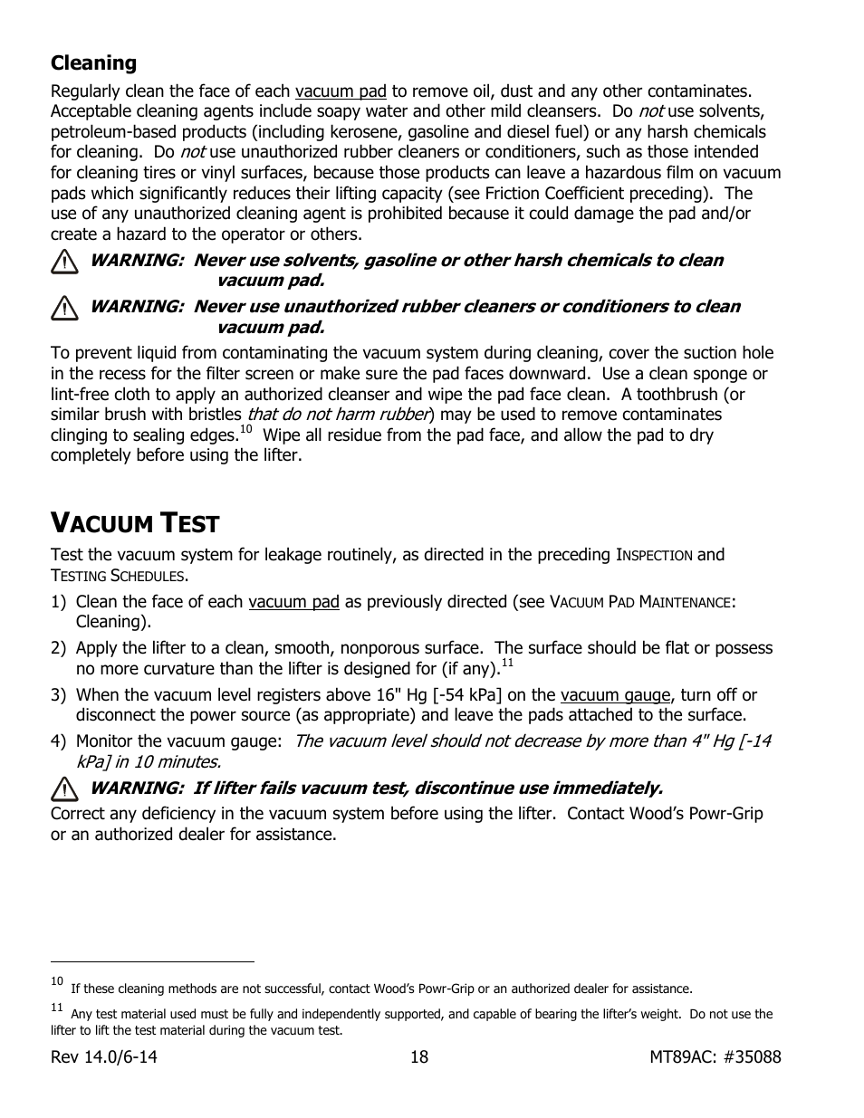 Cleaning, Acuum | Wood’s Powr-Grip MT89AC User Manual | Page 20 / 31