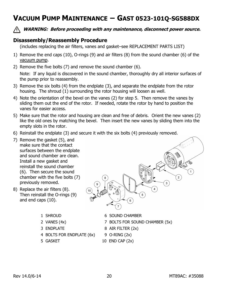 Acuum, Aintenance, 0523-101q-sg588dx | Disassembly/reassembly procedure | Wood’s Powr-Grip MT89AC User Manual | Page 22 / 31