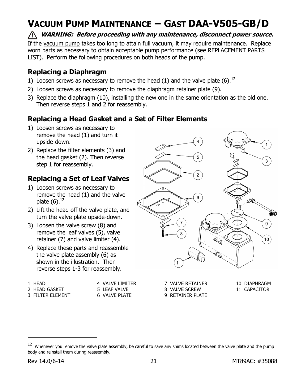 Acuum, Aintenance, Daa-v505-gb/d | Replacing a diaphragm, Replacing a set of leaf valves | Wood’s Powr-Grip MT89AC User Manual | Page 23 / 31