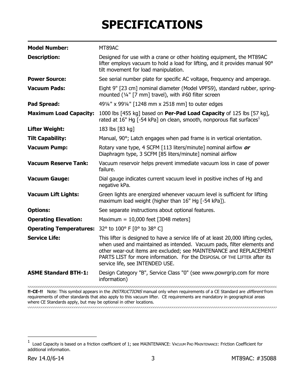 Specifications | Wood’s Powr-Grip MT89AC User Manual | Page 5 / 31