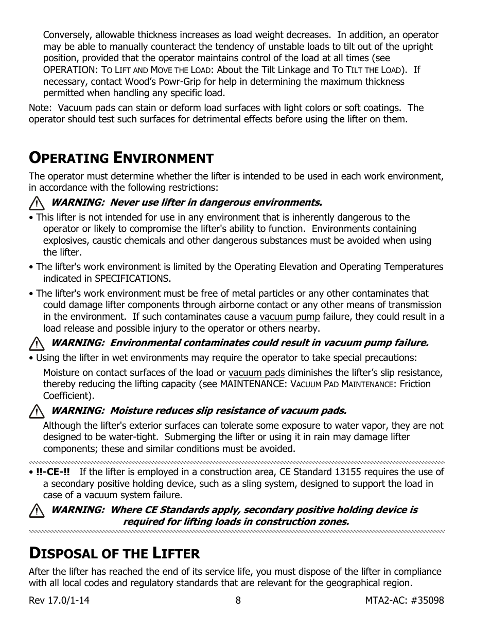 Perating, Nvironment, Isposal of the | Ifter | Wood’s Powr-Grip MTA2HV11AC User Manual | Page 10 / 27