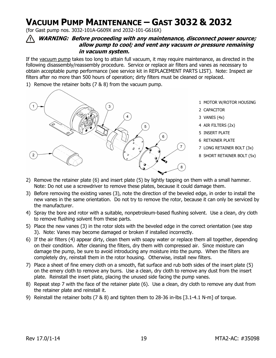 Acuum, Aintenance | Wood’s Powr-Grip MTA2HV11AC User Manual | Page 21 / 27