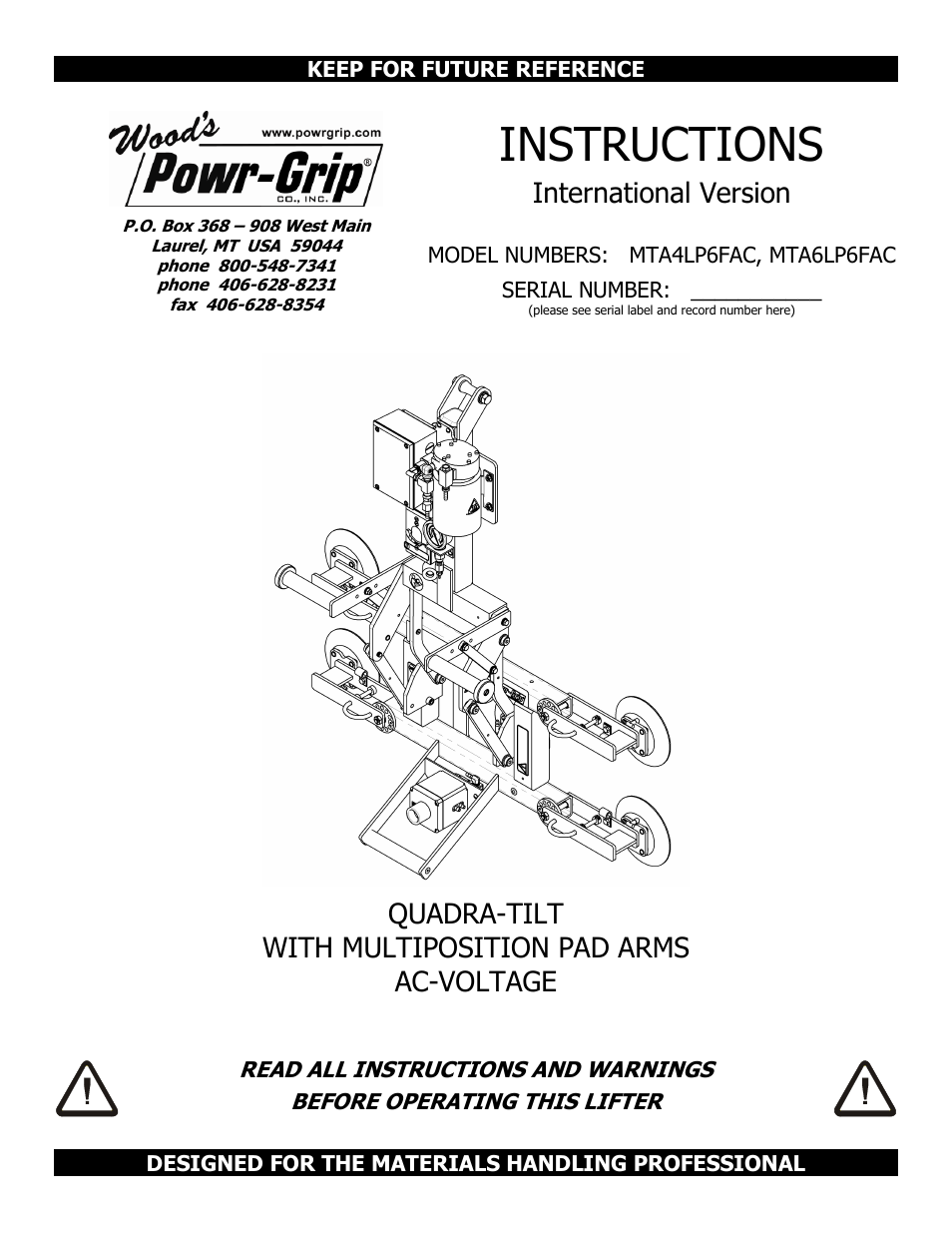 Wood’s Powr-Grip MTA6LP6FAC User Manual | 21 pages