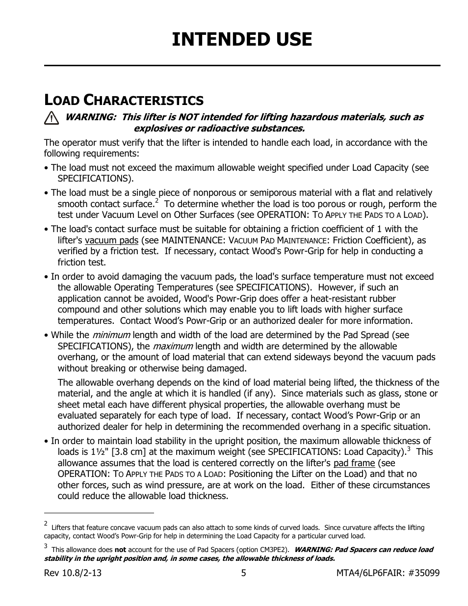 Intended use, Haracteristics | Wood’s Powr-Grip MTA6LP6FAIR User Manual | Page 7 / 20