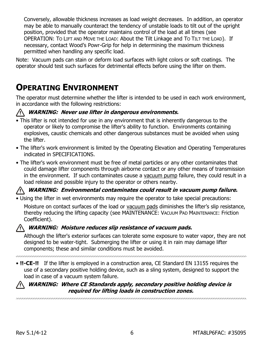 Perating, Nvironment | Wood’s Powr-Grip MTA8LP6FAC User Manual | Page 8 / 23