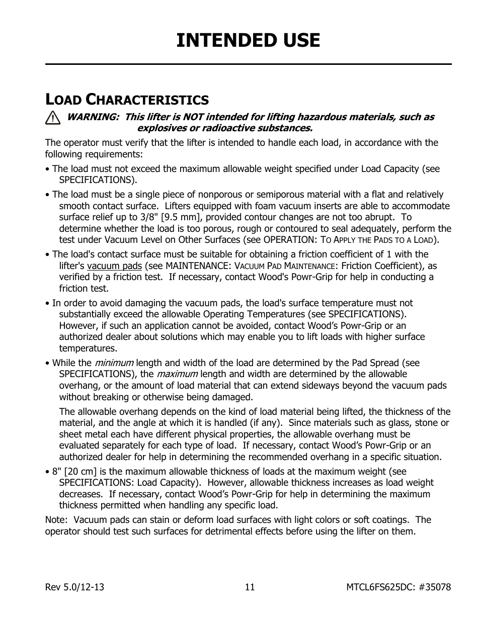 Intended use, Haracteristics | Wood’s Powr-Grip MTCL6FS625DC User Manual | Page 13 / 42