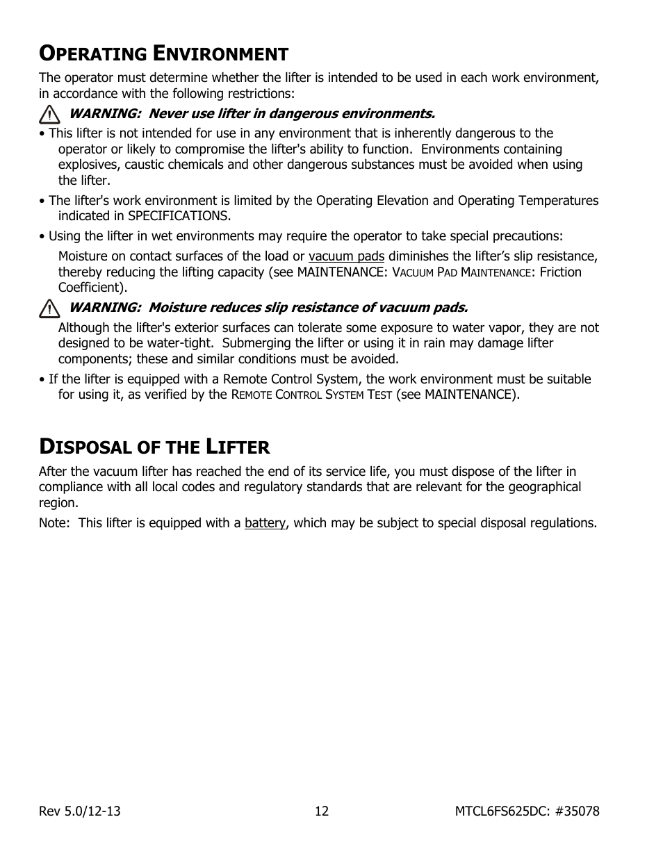 Perating, Nvironment, Isposal of the | Ifter | Wood’s Powr-Grip MTCL6FS625DC User Manual | Page 14 / 42