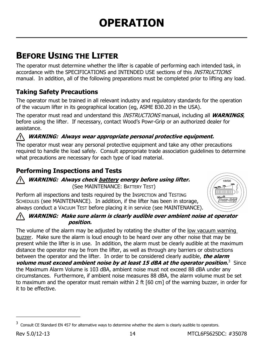 Operation, Efore, Sing the | Ifter, Taking safety precautions, Performing inspections and tests | Wood’s Powr-Grip MTCL6FS625DC User Manual | Page 16 / 42