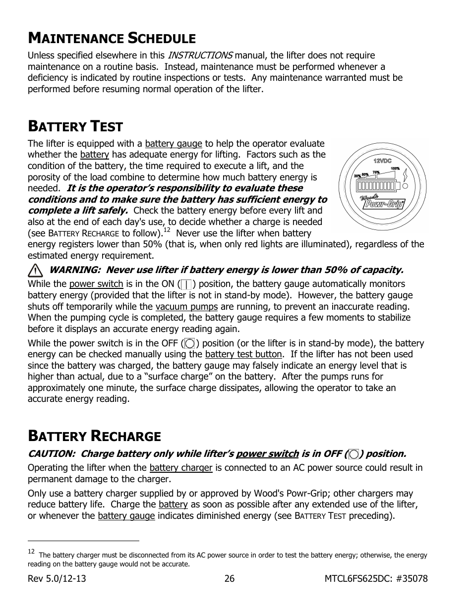 Aintenance, Chedule, Attery | Echarge | Wood’s Powr-Grip MTCL6FS625DC User Manual | Page 28 / 42