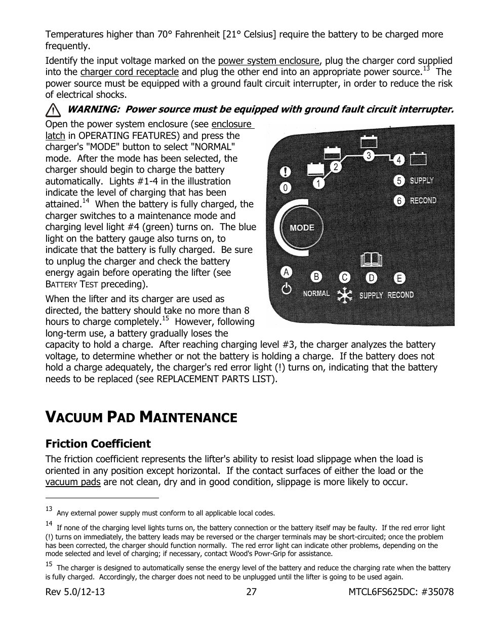 Acuum, Aintenance, Friction coefficient | Wood’s Powr-Grip MTCL6FS625DC User Manual | Page 29 / 42