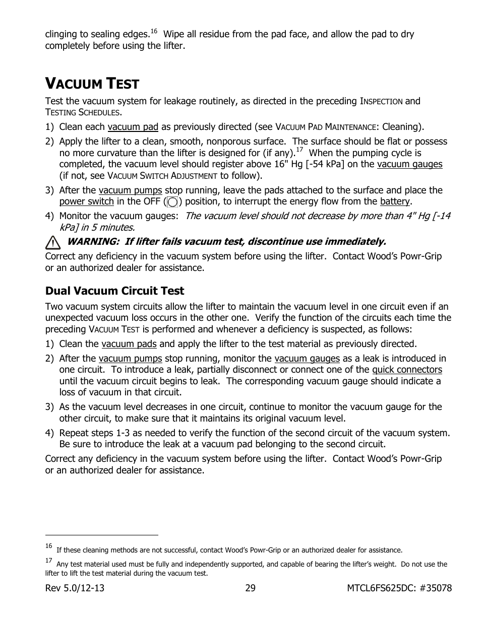 Acuum, Dual vacuum circuit test | Wood’s Powr-Grip MTCL6FS625DC User Manual | Page 31 / 42