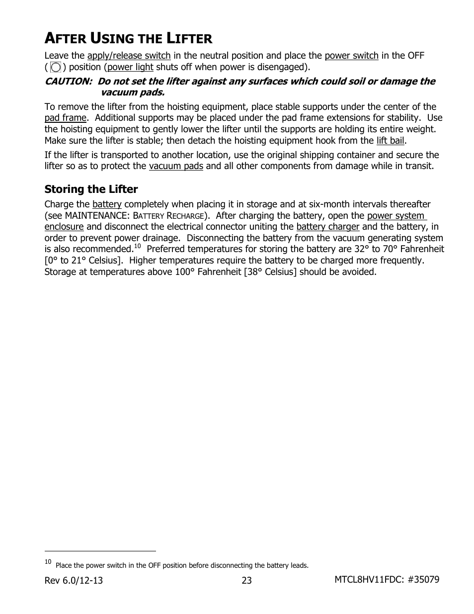 Fter, Sing the, Ifter | Storing the lifter | Wood’s Powr-Grip MTCL8FS10TDC User Manual | Page 25 / 42